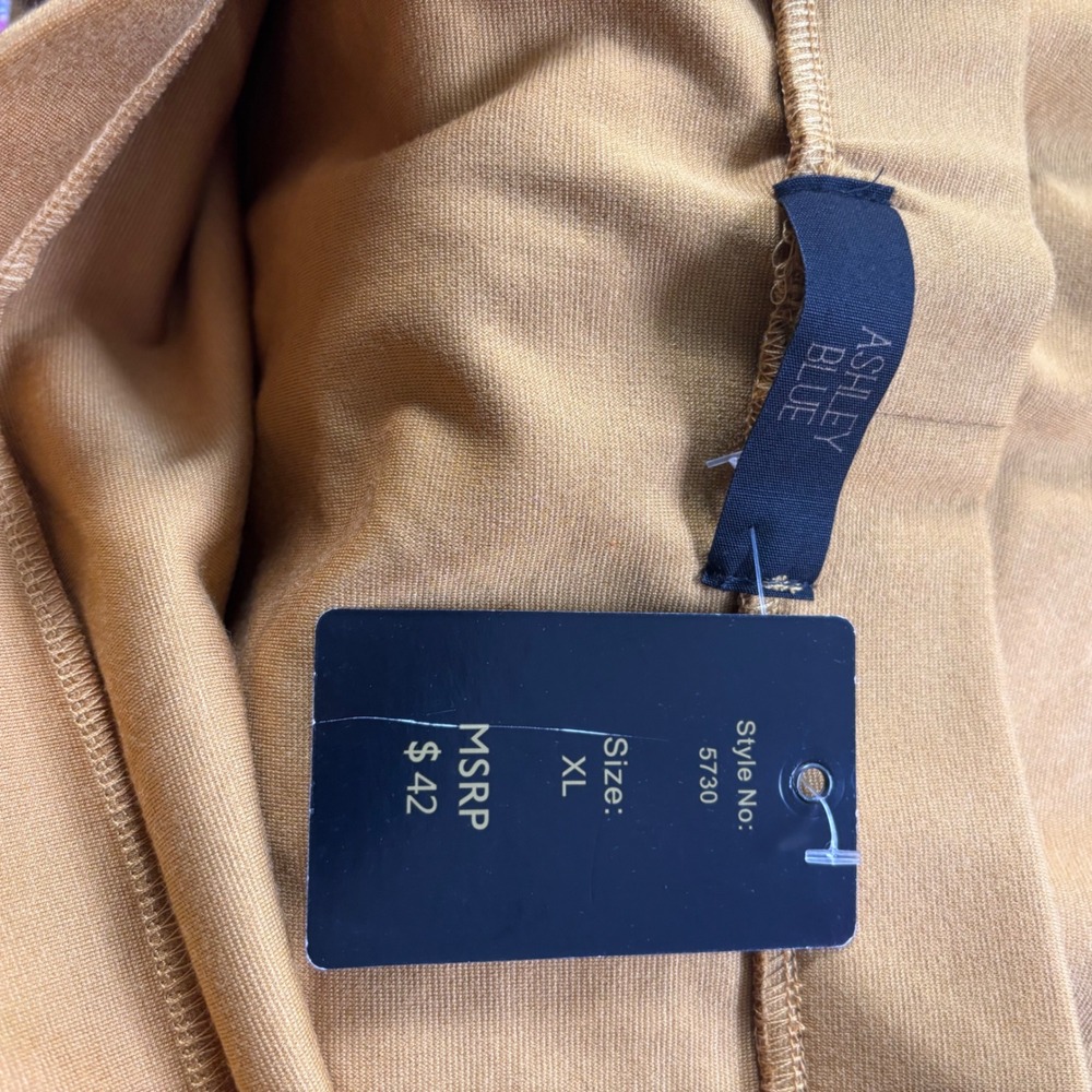 Ashley Blue‎ XL Mustard Knit Pencil Skirt Copper Button Detail Career Casual - Picture 6 of 9